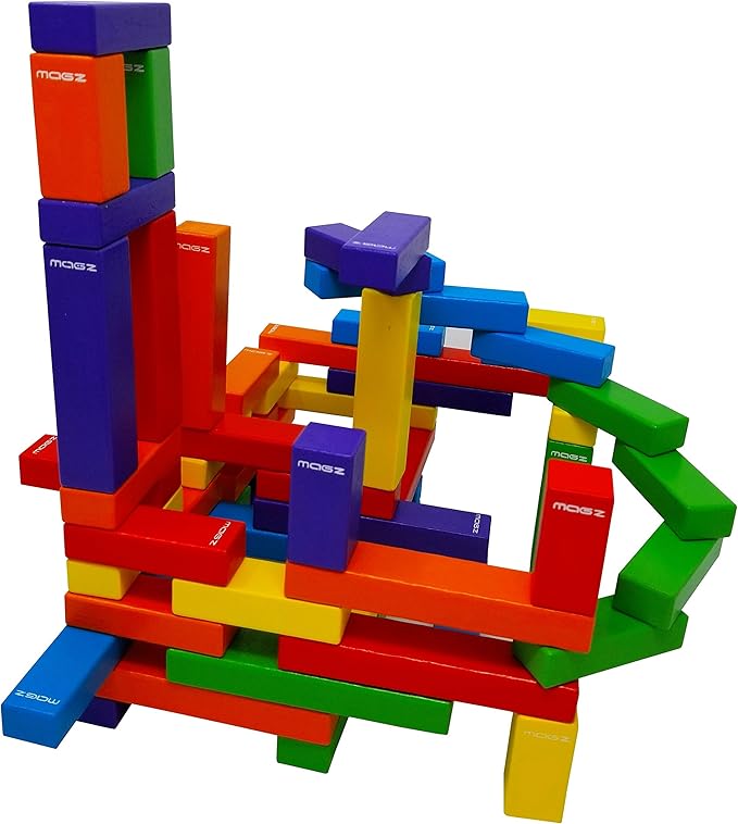 Magz Wooden Bricks 60 Piece Magnetic Building and Stacking Blocks Set
