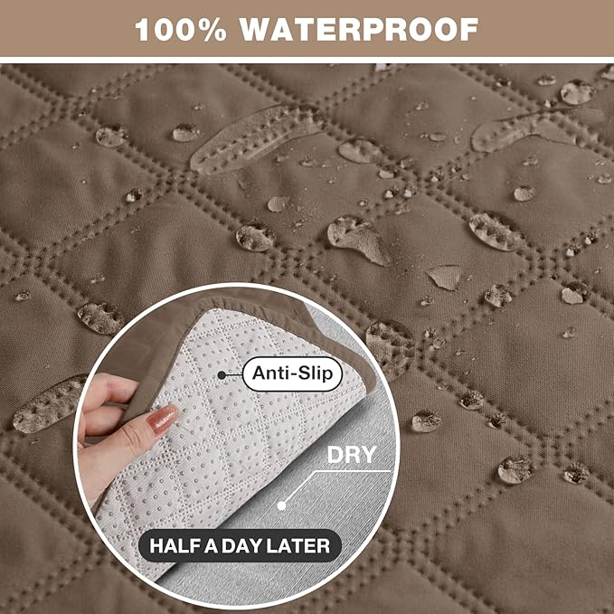 TAOCOCO Waterproof Recliner Loveseat Cover Non-Slip Sofa Slipcover, Pet Couch Cover for Loveseat Recliner with Straps, Washable Reclining Loveseat Cover Furniture Protector (2 Seater, Brown)