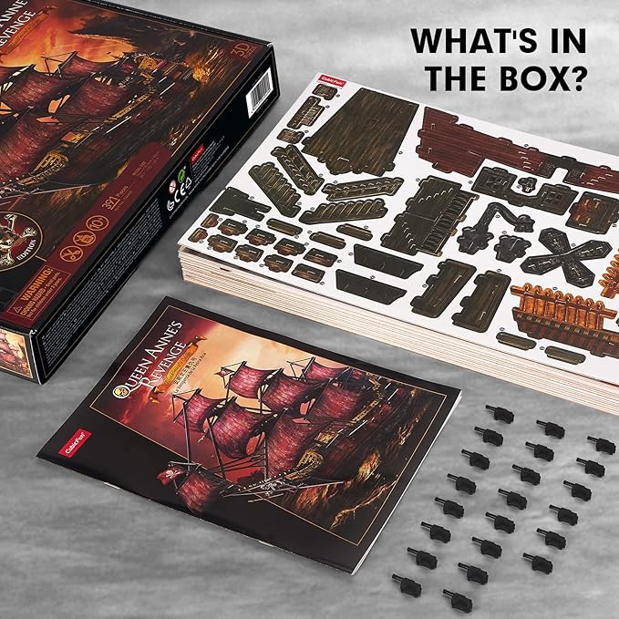 CubicFun 3D Puzzles for Adults Kids, Red Queen Anne's Revenge 391 Pcs, Home Decor Cool Pirate Ship Arts & Crafts for Adults Puzzles Model Kits, Birthday Gifts for Women Men Puzzles for Adults