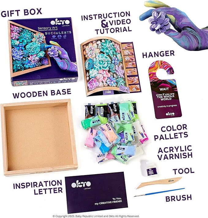 Art Kit Tenderness| Succulents Art Set 3D for Home Wall Decor | Craft Kits for Adults and Teen | Craft Box with Modeling Clay for Succulents | Hobby Kits Succulent DIY Kits