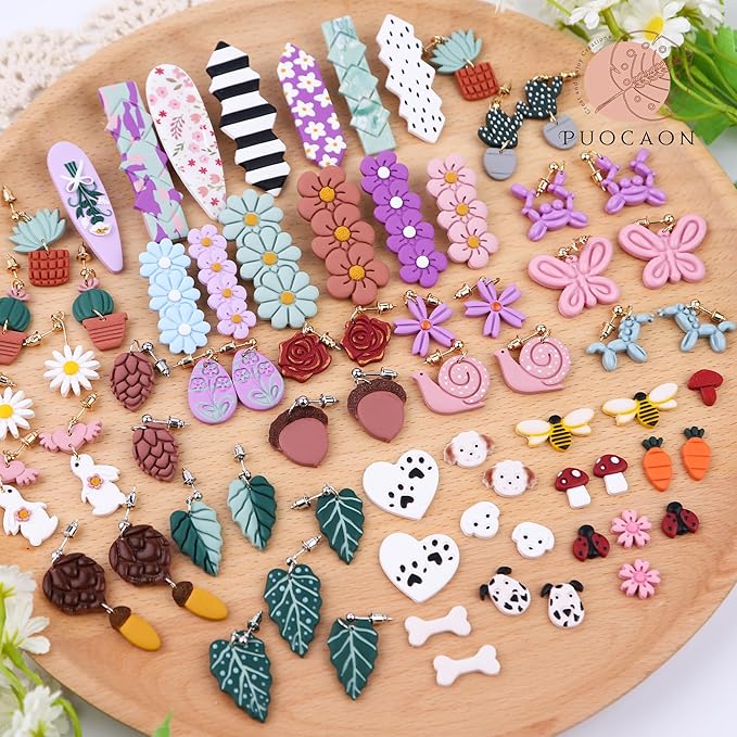 Puocaon Spring Polymer Clay Cutters - 9 Pcs Clay Cutters for Polymer Clay Jewelry, Easter Egg Clay Cutters, Cloud Butterfly Clay Cutters for Polymer Clay Earrings, Carrot Mushroom Clay Cutters