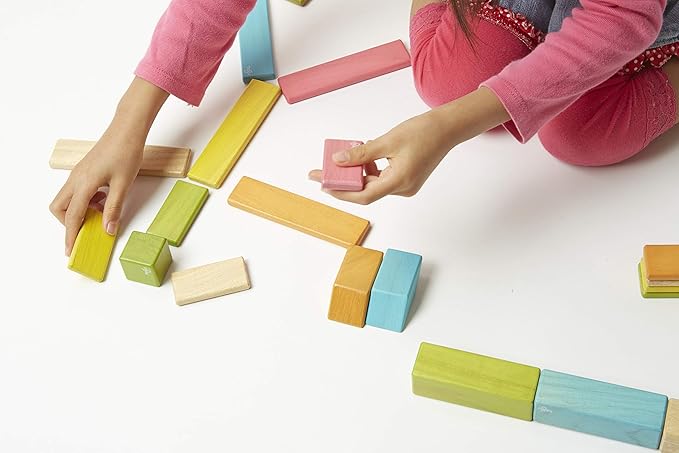 90 Piece Tegu Classroom Magnetic Wooden Block Set, Tints, 1-99 years old
