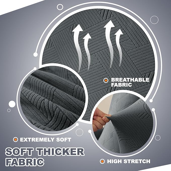 JIVINER Recliner Chair Covers 3 Pieces Lazy Boy Covers for Recliner with Pockets, Washable Reclining Slip Cover Stay in Place Stretch Sofa Furniture Protector for Kids, Pets (Recliner, Dark Gray)