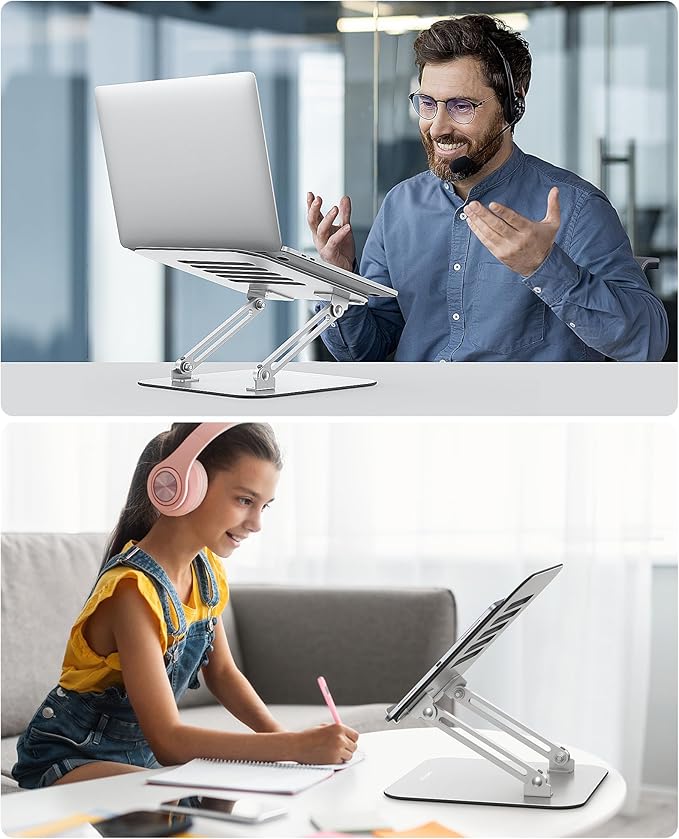 OMOTON Laptop Stand for Desk, Ergonomic Metal Adjustable Laptop Stand, Laptop Holder Riser with Cooling Function, Computer Stand Compatible with MacBook and All Laptops (10-17.2 inch), Silver