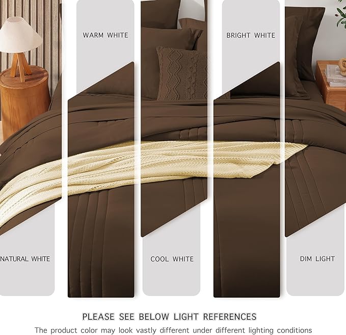 Monbix Queen Comforter Set - 7 Pieces Chocolate Brown Bed in a Bag Queen Bedding Sets with Comforters, All Seasons Comforter Bed Set with Sheets, Pillowcases & Shams