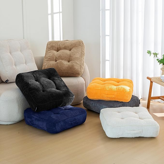 6" Washable Floor Pillow Cushion for Adults, Meditation Cushion Pillow, Large Square Floor Sitting, Removable Tufted Corduroy Cover, for Tatami Living Room or Yoga, 22x22 Inch, 2Pack, Machine Washable
