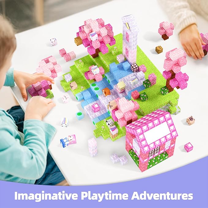 GobiDex 100PCS Magnetic Blocks Kid Building Toys for 3+ Years Old Girls, Upgraded STEM Sensory Gifts for Princess, Kids Magnets Game for Toddler