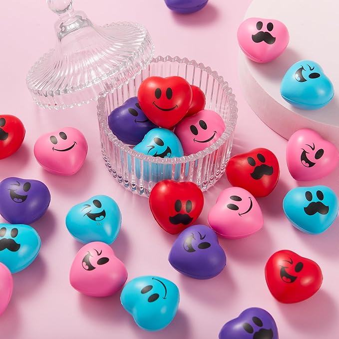 JOYIN 30 Pcs Valentine's Day Heart Shape Stress Ball, Valentines 1.5 inch Heart Squeeze Ball Squishy Toy Exchange Gift for Kids, Stress Relief Party Favors, Holiday Reward Prizes