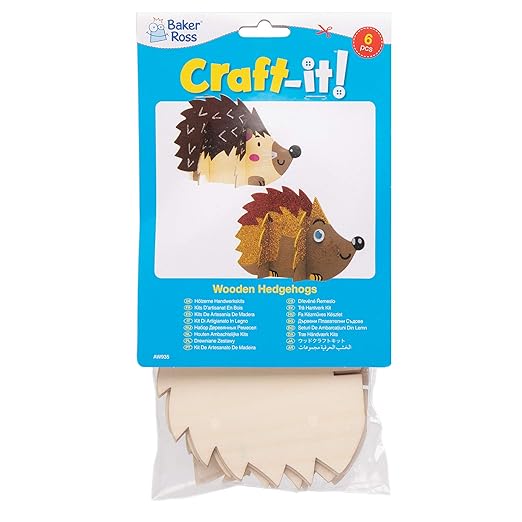 Baker Ross AW935 Stand Up Wooden Hedgehogs - Pack of 6, Arts and Crafts for Kids