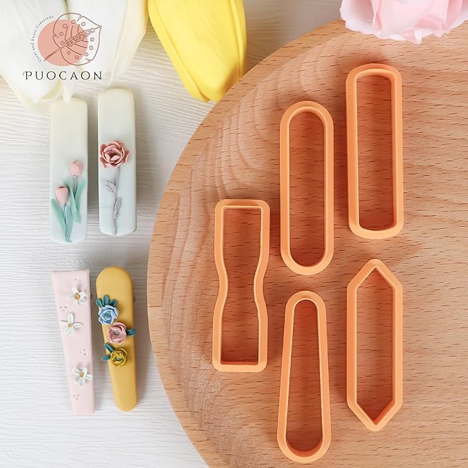 Puocaon Long Dangle Clay Cutters - 10 Pcs Clay Cutters for Polymer Clay Jewelry, Basic Oval Clay Cutters for Hair Clip Barrettes Making, 3D Print Rectangle Polymer Clay Earring Cutters