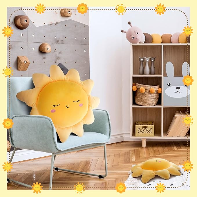 2 Pcs Plush Sofa Cushion Cute Stuffed Sun Shaped Floor Pillow Car Throw Pillow Soft Toy for Kids Women Girls Bedside Home Decoration 13.7 Inch, 23.6 Inch