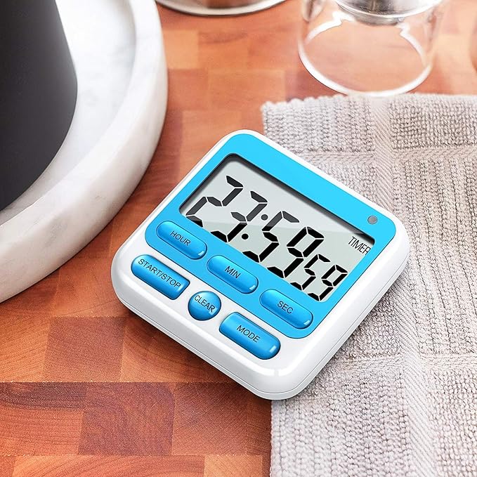 KTKUDY Digital Kitchen Timer with Mute/Loud Alarm Switch ON/Off Switch, 24 Hour Clock & Alarm, Memory Function Count Up & Count Down for Kids Teachers Cooking, Large LCD Display, Strong Magnet (Blue)