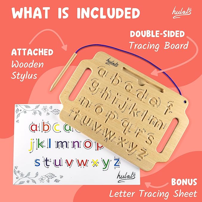 Learn to Write - Portable Wooden Alphabet Letter Tracing Sensory Pad - Handwriting Practice for Kids 3-5 - Montessori Toys for 3+ Year Old - Alphabet Tracing Board - Travel Toy for Toddlers 3-5