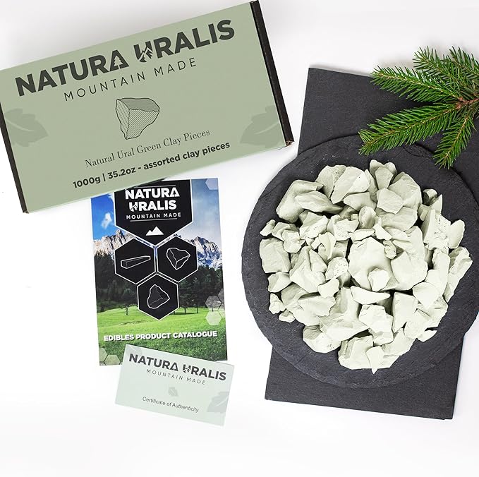 Ural Green Clay | 35oz of Natural Green Clay, Pastel to Verdant Green - Amazing Crunch, Satisfying Earthy, Velvety and Firm Texture, ASMR Sensation