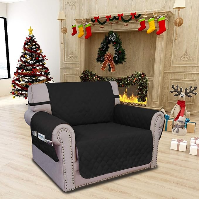 Easy-Going Sofa Slipcover Chair Cover Waterproof Couch Cover Washable Sofa Cover Non-Slip Fabric Furniture Protector with Pocket for Pets Covers Pets Kids Children Dog Cat (Chair, Black)
