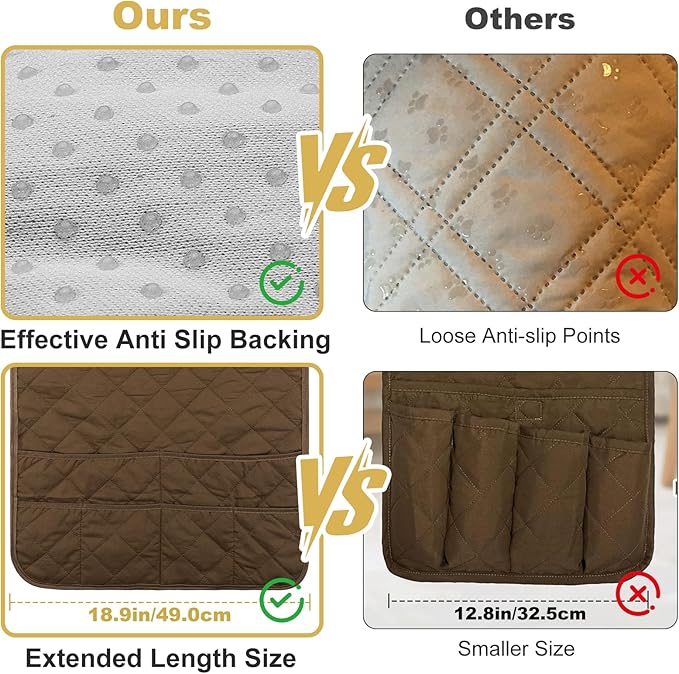 Remote Control Holder for Recliner,Armchair Caddy,Non Slip Sofa Armrest Storage Organizer for Recliner Couch with 6 Pockets for TV Remote,Cell Phone,Magazine (Brown)