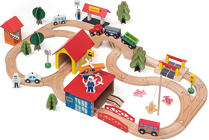 Wooden Train Set - 69 Pieces Wooden Train Tracks & Trains for Kids, Toddler Boys and Girls 3,4,5 Years Old and Upâ Premium Wood Construction Toys -Fits Thomas, Brio, IKEA, Melissa and Doug