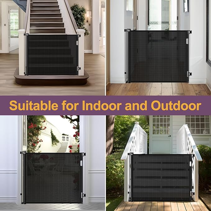 42" Tall X 60" Wide Retractable Baby Gates Extra Tall Pet Gate for Doorways Tall Dog Gate for Kids and Pets Extra Tall Cat Gate for Hallway Adjustable Mesh Gate Indoor Outdoor (Black)