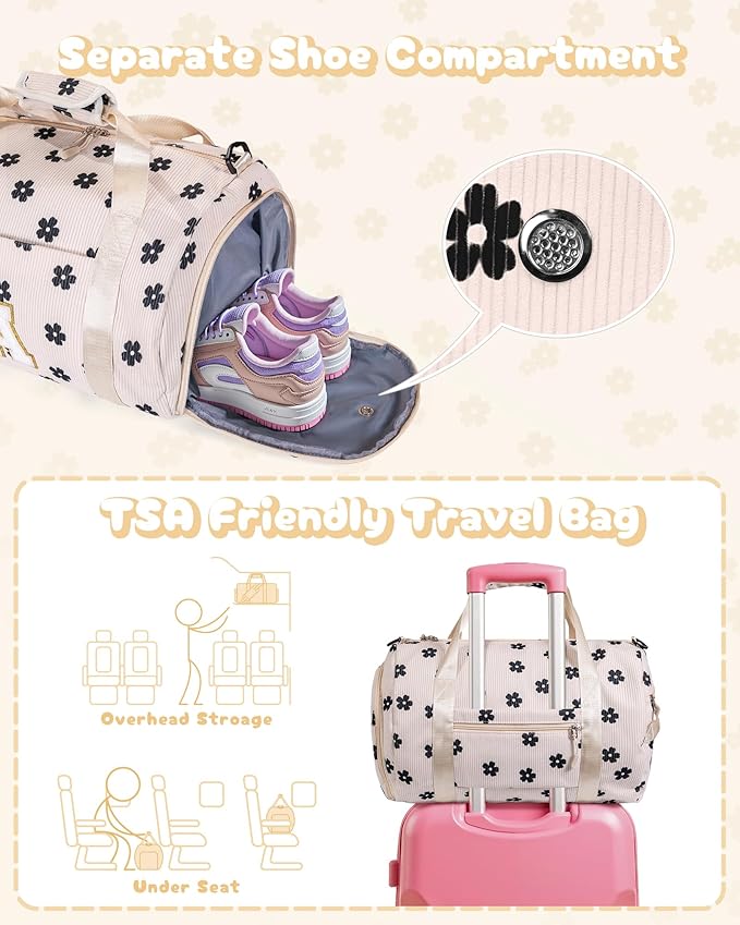 Trip Essentials for Teenager, Girls Gym Bag, Kids Personalized Overnight Duffel Bags with Shoe Compartment, Customized Travel Duffle with Toiletry Bag, Sister Birthday Gifts (Letter Y)