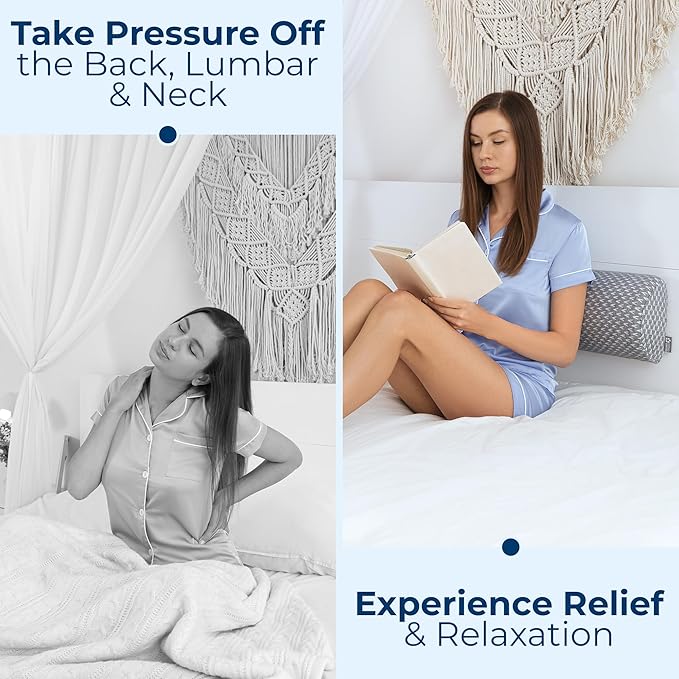 5 STARS UNITED Knee Pillow for Back Sleeping – Memory Foam Cushion for Sciatica Pain Relief – Under Leg Support for Sleeping on Back – Half Moon Bolster for Bed, Gray