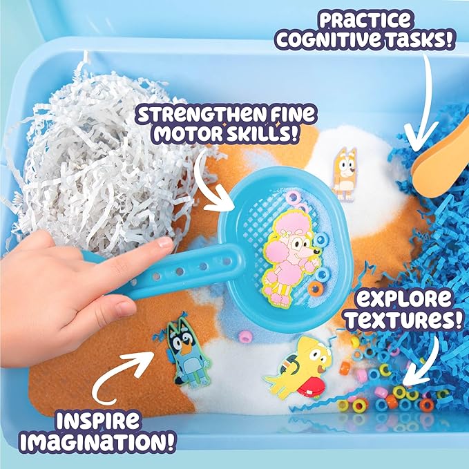 Horizon Group USA Official Bluey Seek & Find Sensory Bin, Ready-to-Use Sensory Toys, Sensory Bin for Kids with Lid, Play Sand, Scoops & Tongs, Exclusive Bluey Toys, Sensory Toys for Toddlers 3-4