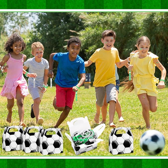 Aoriher 192 Pcs Soccer Party Favors Sport Slap Bracelets Keychains Bouncy Ball Silicone Bracelets Hair Ties Wristbands Gift Box Eraser Luminous Tattoo for Sport Themed Party Supplies