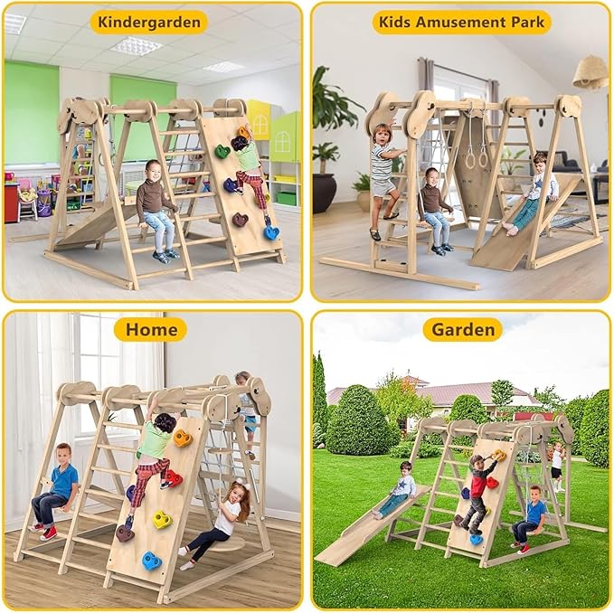 Climbing Toys for Toddlers, Jungle Gym, Montessori Playground Sets, Multifunction Toddler Climbing Toys, Indoor Kids Playground with Slides, Climbing / Net, Monkey Bars, Rope Ladders and Swings 02