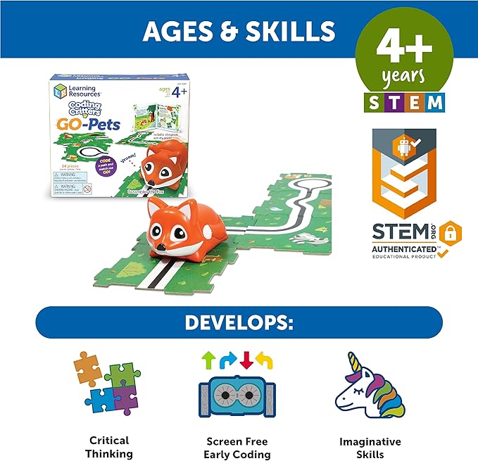 Learning Resources Coding Critters Go Pets Scrambles the Fox, Screen-Free Early Coding Toy For Kids, Interactive STEM Coding Pet, 14 Pieces, Ages 4+