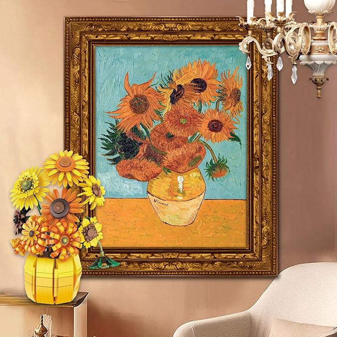 Flowers Building Sets for Adults, Van Gogh Prints Art Botanical Collection for Woman Girls 14+, Sunflowers Pot Bouquet Plants Kits Compatible with Lego Flowers, Home Decor/Christmas/Valentine, 11002