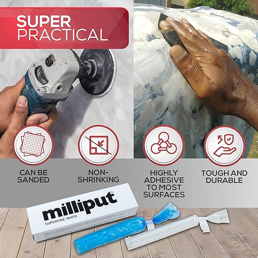 Milliput Plumbers Putty 10 Piece Set, Superfine White - with Sculpting Tools, Sanding Pad and Gloves - Ceramic Tile, Fiberglass Tub, Bath, Sink and Porcelain Repair Kit - 2 Part Epoxy Modeling Clay