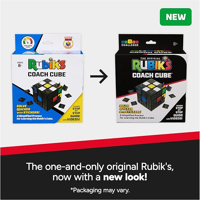 Rubik’s Cube Coach Cube, Learn to Solve 3x3 Cube with Stickers, Guide, & Videos, Stress Relief Fidget Toy, Adult Toy Fidget Cube for Ages 8+
