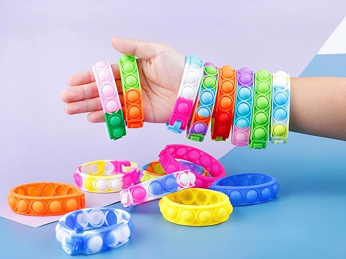 28Pcs Pop Bracelet Fidget Toy, Wearable Fidget Bracelets Push Poping Bubble Sensory Toys Stress Relief Finger Press Silicone Wristband for Kids and Adults ADHD ADD Autism Anxiety