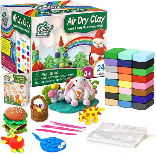 Chico Land Clay Kit - 24 Colors Air Dry Clay, Gift for Boys & Girls Age 4+ Year Old, DIY Model Modeling Clay kit for Kids, with Sculpting Tools, Storage Bags, Kids Art Crafts