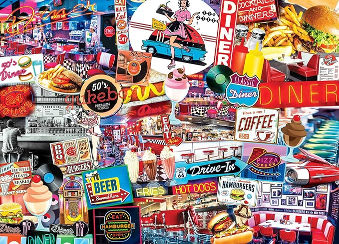 MasterPieces - 1000 Piece Jigsaw Puzzle, Quick Stop Diner, Fun for Adults, Family, Kids, Non-Glare Finish, 19.25" x 26.75"