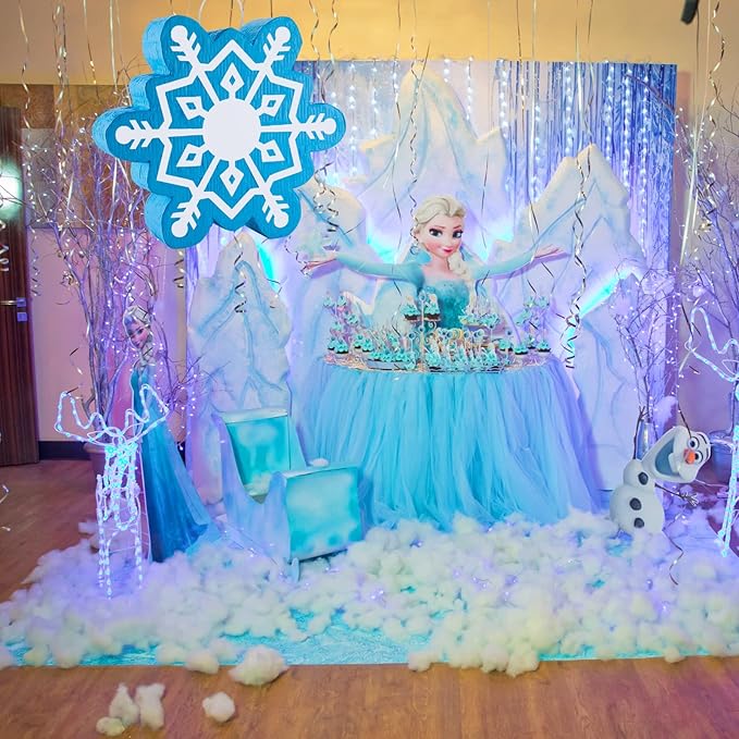 Lewtemi 13.9 x 12.2 Inch Blue Snowflake Piñata Winter Piñata Froze Piñata Birthday Party Supplies with Blindfold Bat Round Tissue Paper for Winter Theme Party Holidays Baby Shower Christmas Decors