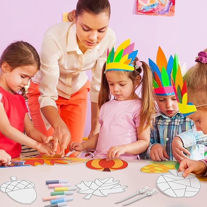 24 Sets Thanksgiving Sand Art Craft Kit for Kids Turkey Maple Leaf Pumpkin Fall DIY Sand Painting Kit with Colored Sand Brushes Make Your Own Sand Art for Thanksgiving Party Home Activities