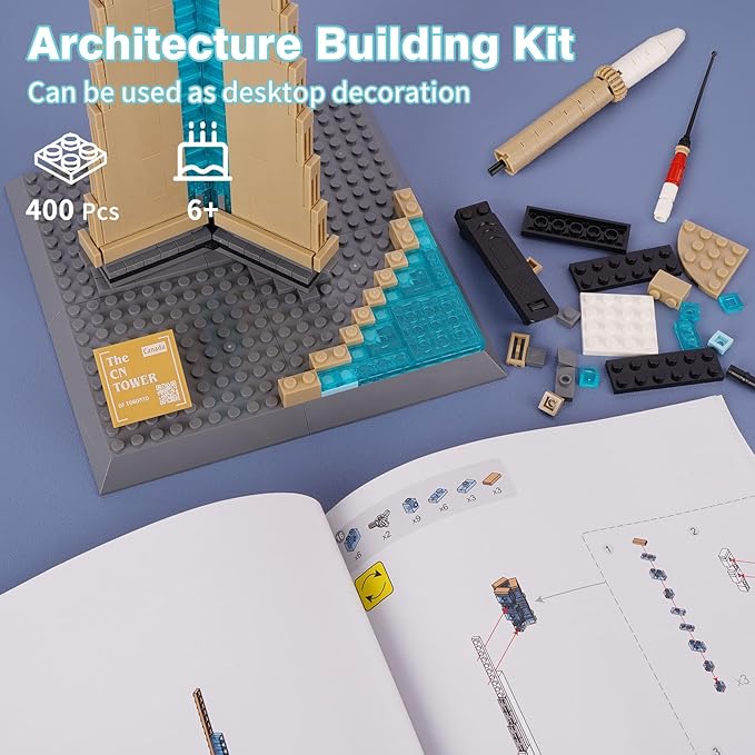 Oichy CN Tower Building Blocks Set, 400 PCS Famous Architecture Model Building Kits, Collection CN Tower Model Building Blocks for Adults and Kids