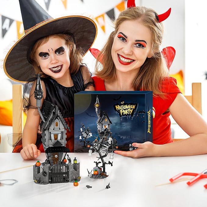 Night Before Christmas Haunted House Building Set, Haunted Mansion Building Toys with Light, Luminous Hangman, Spooky Decor, Ideal Christmas Halloween Birthday Gifts for Moive Fans, Kids