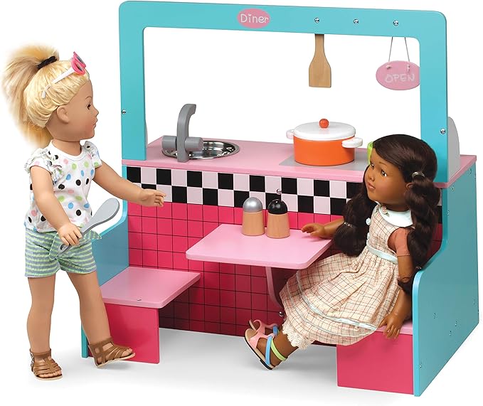 Badger Basket Double-Sided Retro Diner and Kitchen Doll Playset with Realistic Accessories for 18 to 20-Inch Dolls