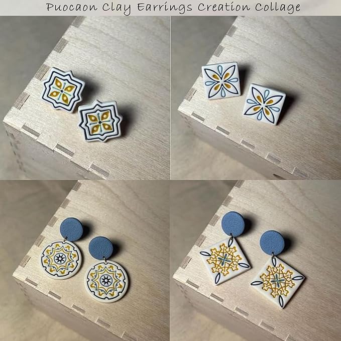 Puocaon Porcelain Tile Clay Cutters - 8 Pcs Terracotta Tiles Clay Cutters for Polymer Clay Earrings Making, Portuguese Tiles Pattern Clay Jewelry Cutters, Embossed Pattern Polymer Clay Cutters Set