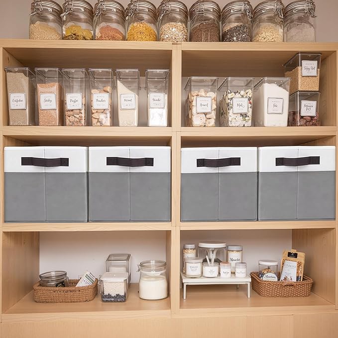 Cupic Cupid Storage Bins Closet, Fabric Closet Organizers and Storage, 4-Pack Baskets for Organizing, Large Storage Boxes with Handles for Clothes and Toys, Gray and White