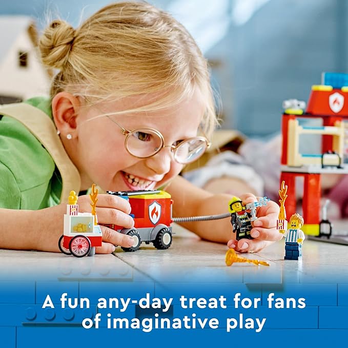 Lego City Fire Station and Fire Engine 60375, Pretend Play Fire Station with Firefighter Minifigures, Educational Vehicle Toys for Kids Boys Girls Age 4+