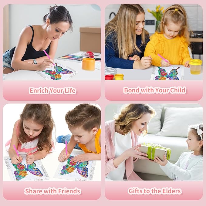 5D Diamond Painting Kits for Kids, Diamond Arts Painting Kits with Wooden Frame, Butterfly Kids' Mosaic Kits for Beginners, Girls, Adults, Diamond Painting Pictures, Arts Craft for Home Decor