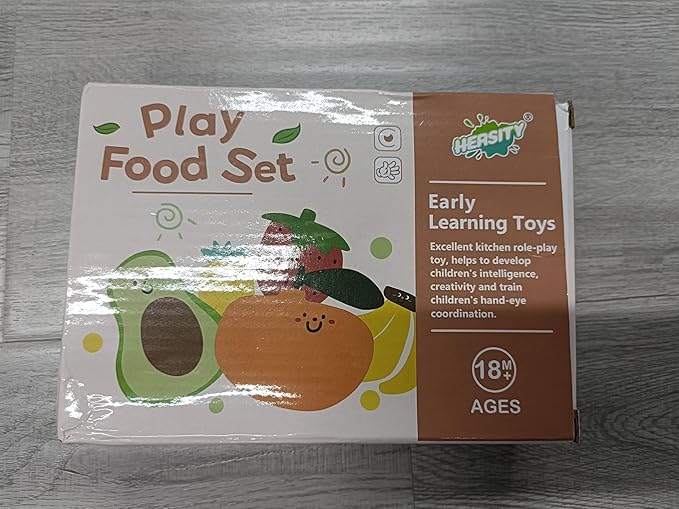 HERSITY Wooden Play Food Set Cutting Fruits and Veggies Toys for Toddlers 1-3, Pretend Play Kitchen Accessories Montessori Educational Toys for Kids Boys Girls 18 Months+