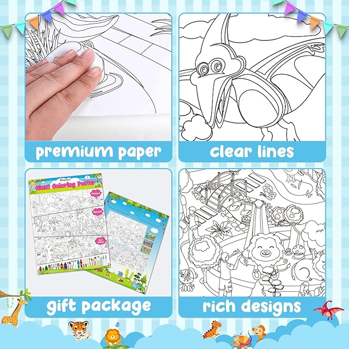 3Pack Large Coloring Poster for Kids, Giant Coloring Poster for Kids, Huge Big Coloring Page Craft with Dinasour, Mermaid, Zoo Animal for Class Home Activities Kids Gifts Party Favors(43.3 x 31.5in)