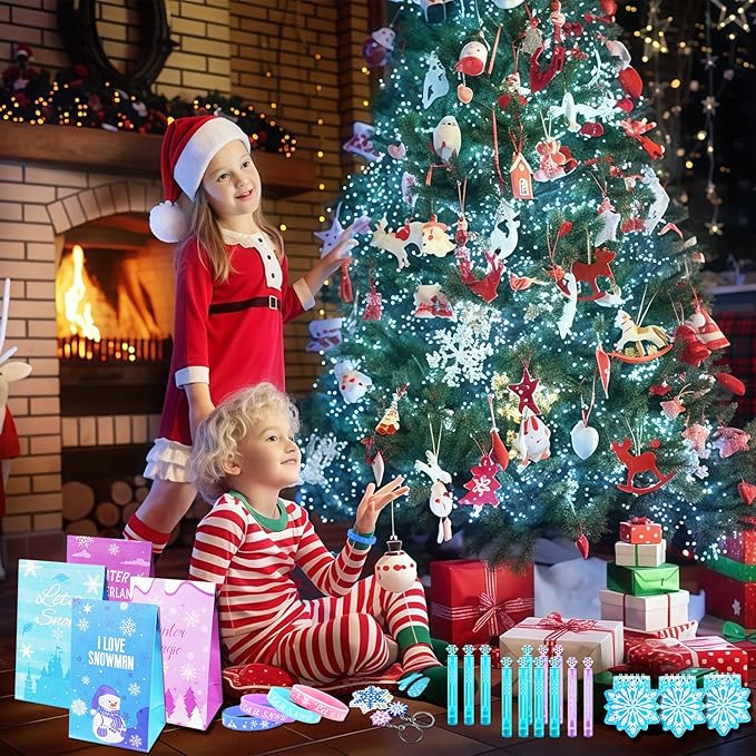 138Pcs Frozen Birthday Party Favors Pack for Girls Kids, Goodie Bag Stuffers Includ Hair Clips Notebooks Stamps Bracelets Keychains Bubble Wands Stickers for Frozen Winter Birthday Party Supplies