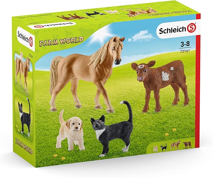 Schleich Farm World Starter Playset, Farm Playset Gifts for Toddlers and Kids with Cat, Horse, Puppy, and Cow 4-Piece Set, Ages 3+