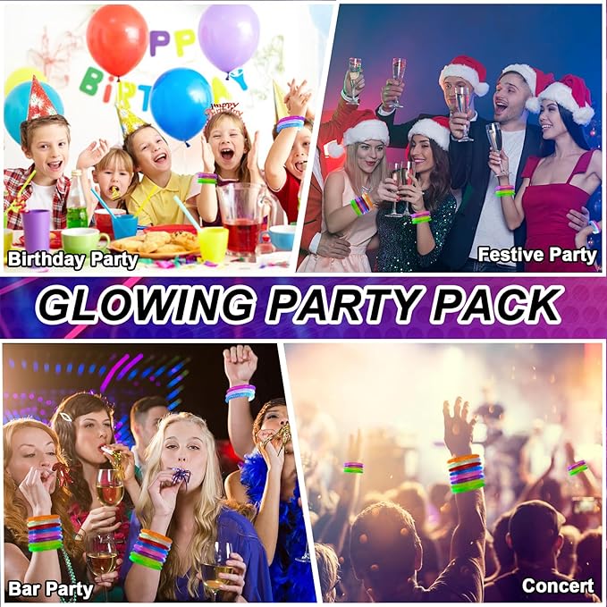 24 Pack Glow In The Dark LED Bracelets,Light Up Bracelets Glow Sticks,Birthday Carnival Neon Party Supplies for Kids Adults,8 Color Glow Sticks Bracelets,Light up Toys Halloween Party Favors