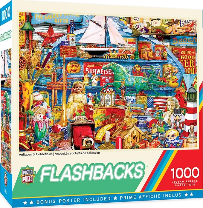 MasterPieces - 1000 Piece Jigsaw Puzzle, Antiques and Collectibles, Fun for Adults, Family, Kids, Non-Glare Finish, 19.25" x 26.75"