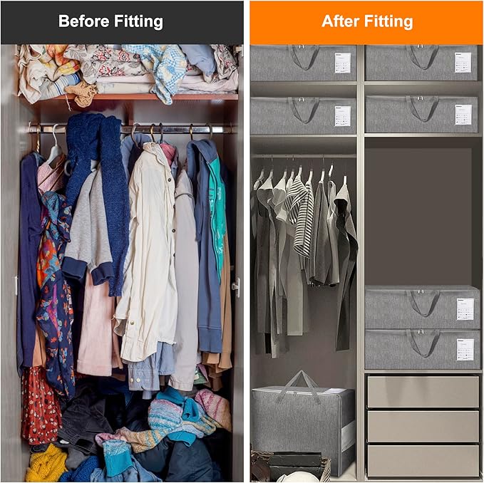 2 Pack 105L Comforter Storage Bags, Extra Large Bedding Storage Bags with Category Card and Clear Window, Reinforced Handles & Zippers, Foldable Closet Organizers for Blanket Pillow